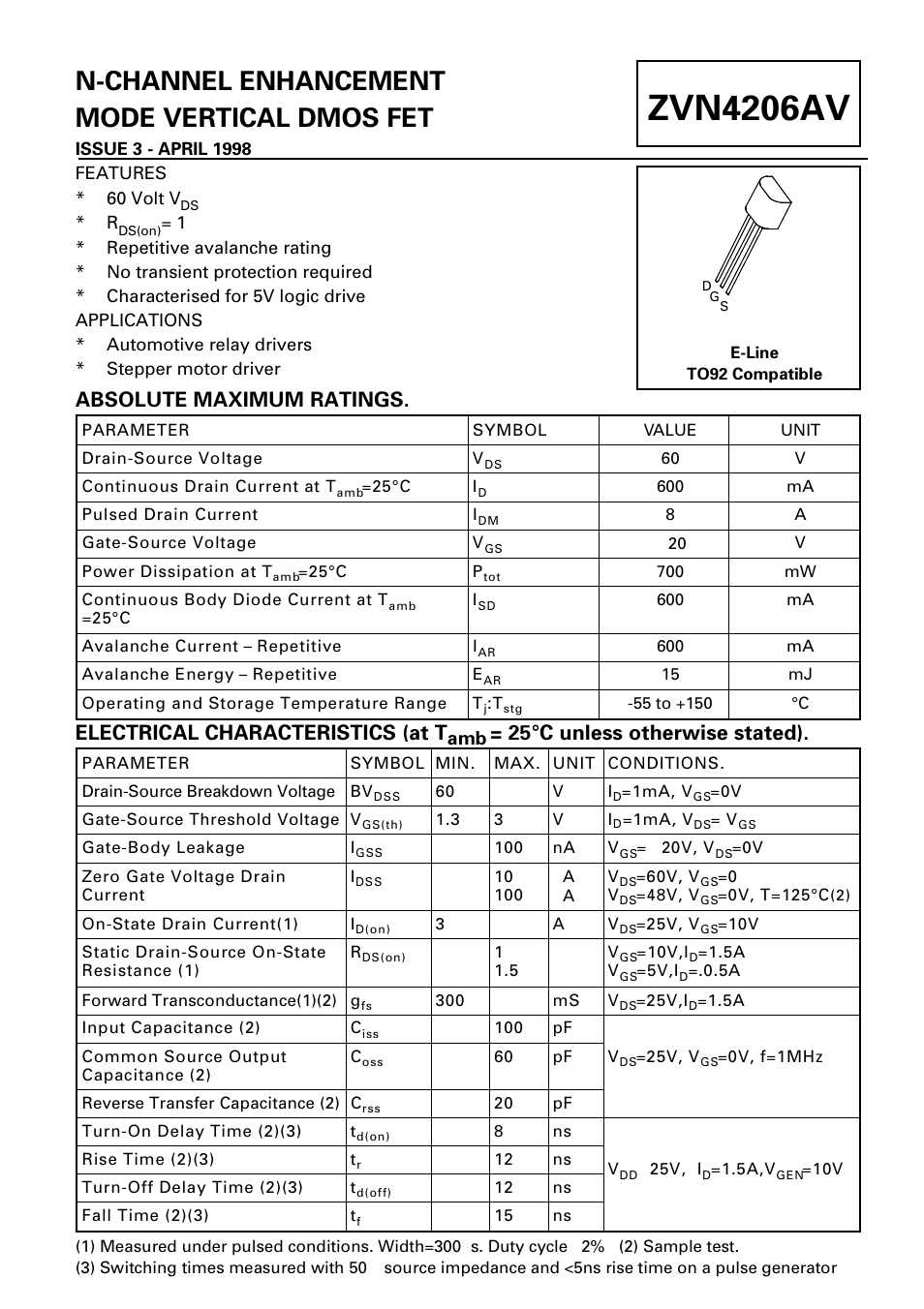 Diodes ZVN4206AV User Manual | 3 pages