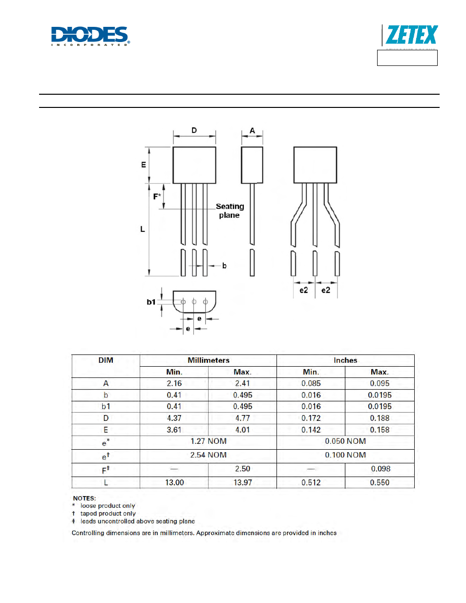 Zvn4306a, Package outline dimensions | Diodes ZVN4306A User Manual | Page 5 / 6