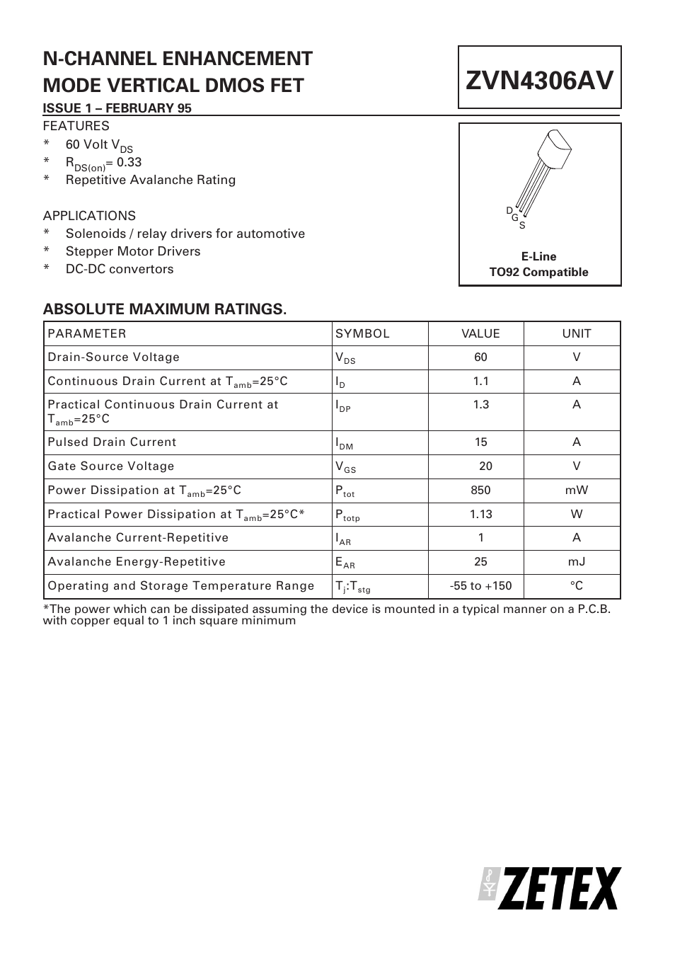 Diodes ZVN4306AV User Manual | 4 pages