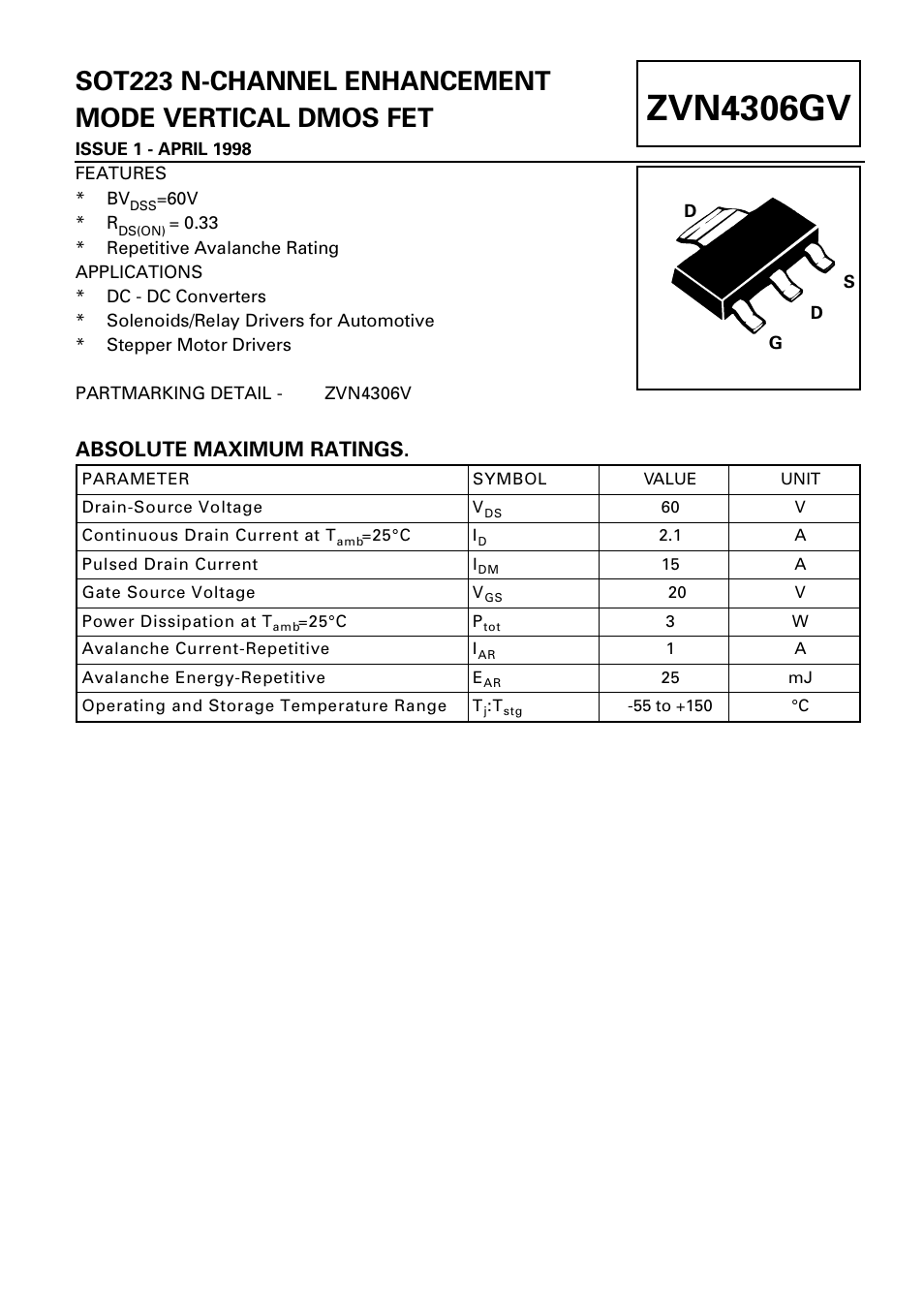 Diodes ZVN4306GV User Manual | 4 pages