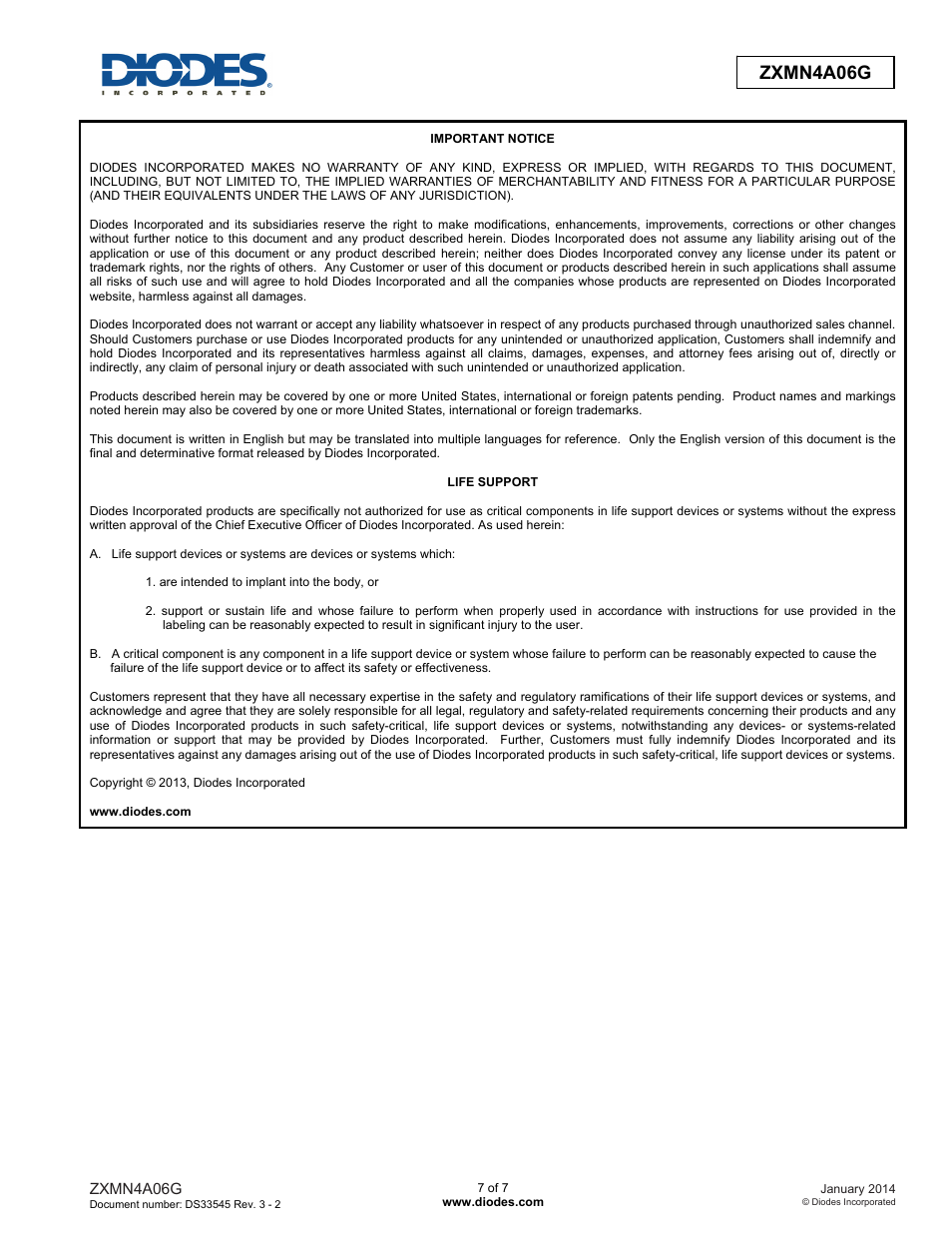 Zxmn4a06g advanced information | Diodes ZXMN4A06G User Manual | Page 7 / 7