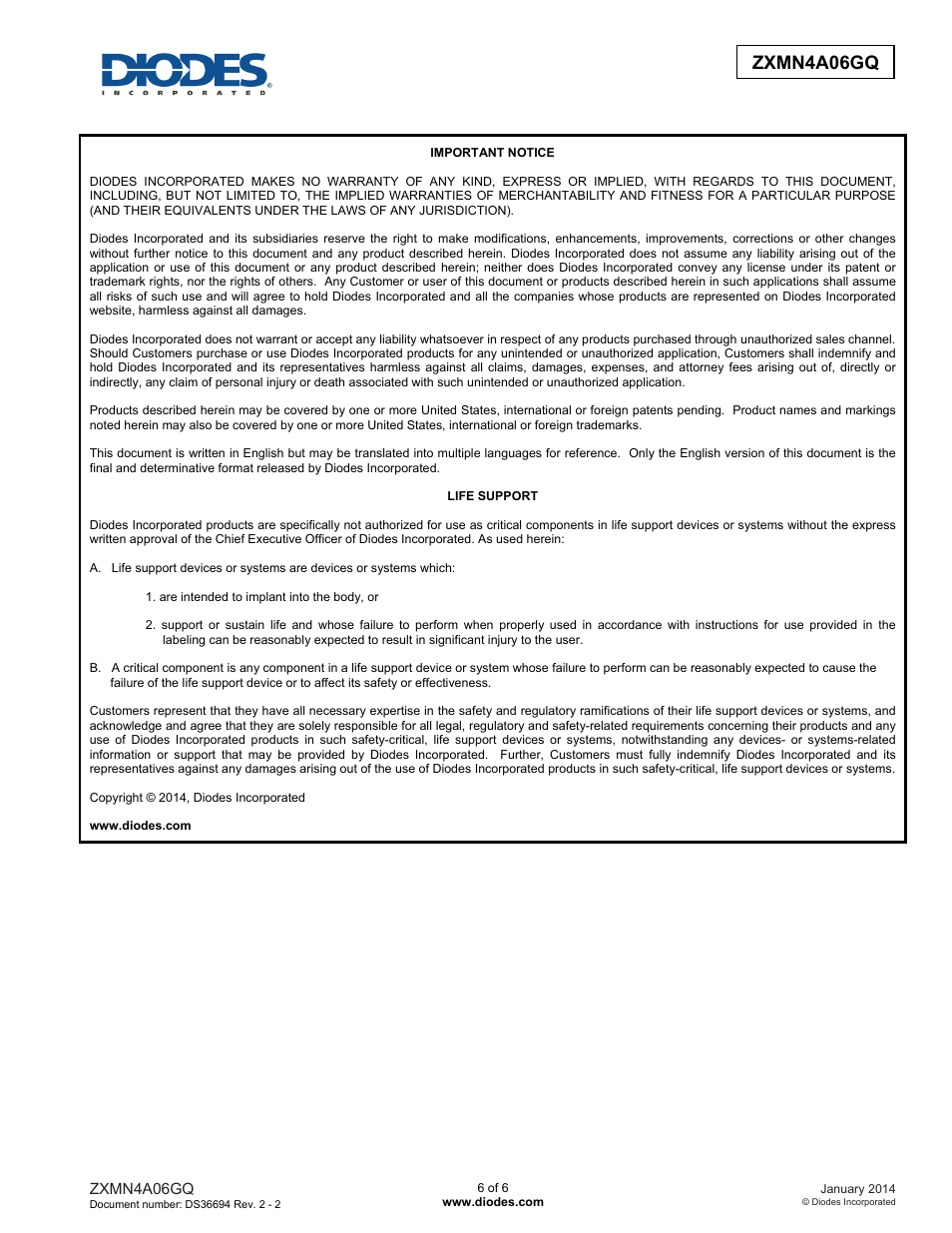 Zxmn4a06gq advanced information | Diodes ZXMN4A06GQ User Manual | Page 6 / 6
