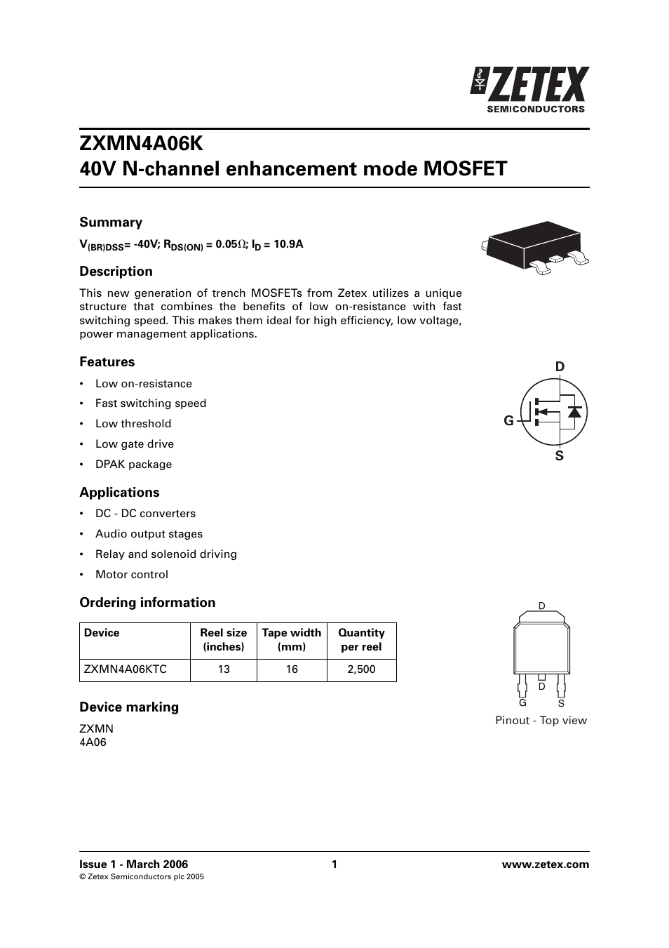 Diodes ZXMN4A06K User Manual | 8 pages