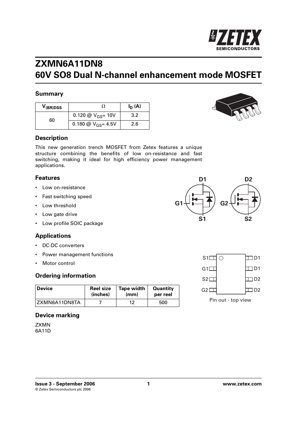 Diodes ZXMN6A11DN8 User Manual | 8 pages