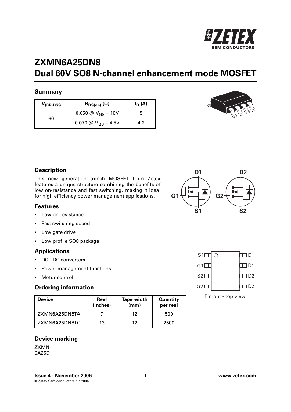 Diodes ZXMN6A25DN8 User Manual | 8 pages