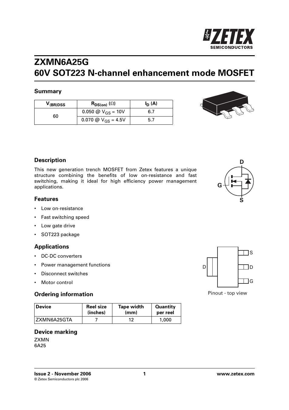 Diodes ZXMN6A25G User Manual | 8 pages