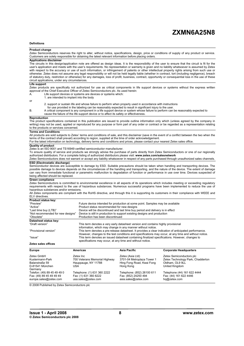 Zxmn6a25n8 | Diodes ZXMN6A25N8 User Manual | Page 8 / 8