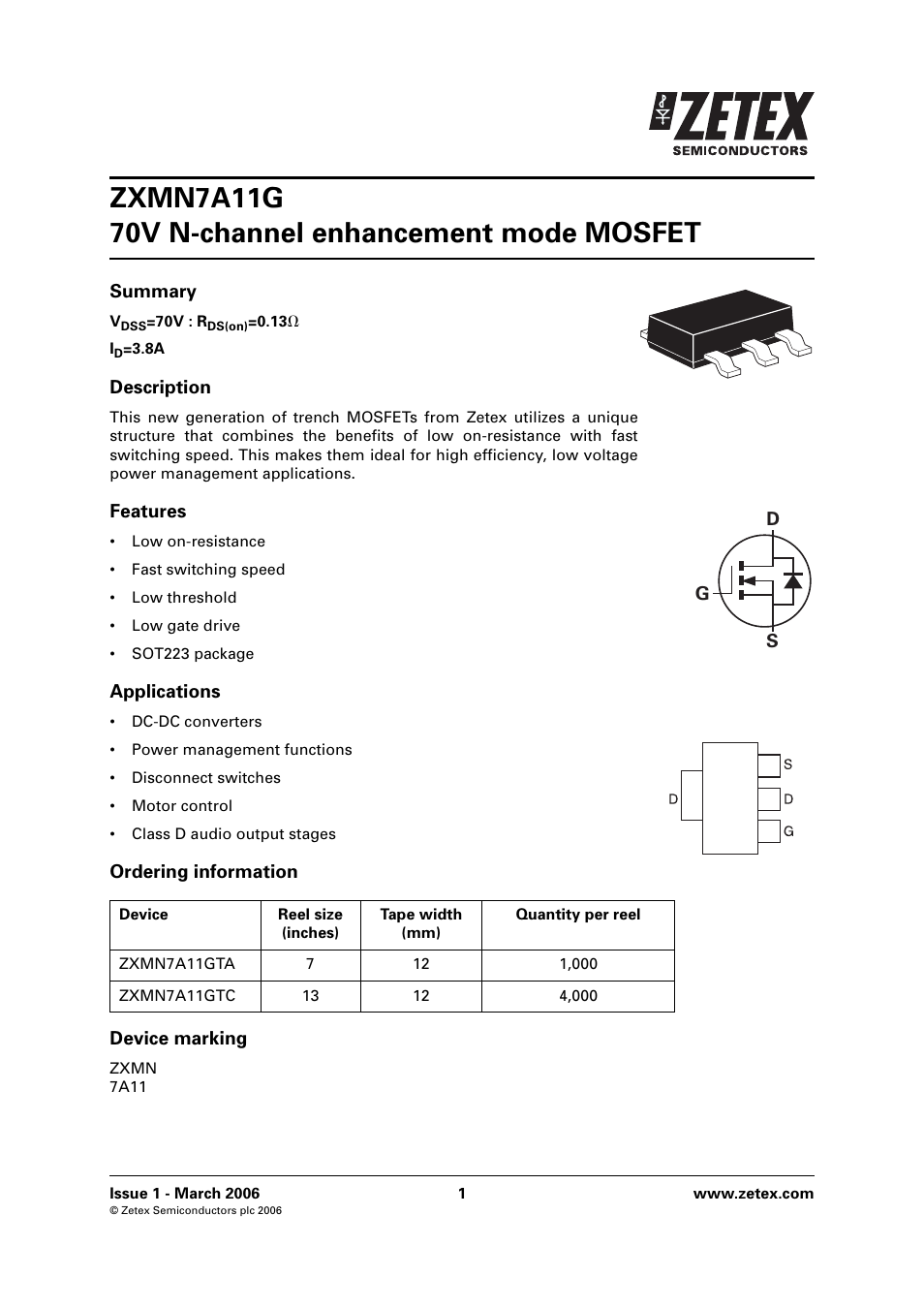 Diodes ZXMN7A11G User Manual | 8 pages