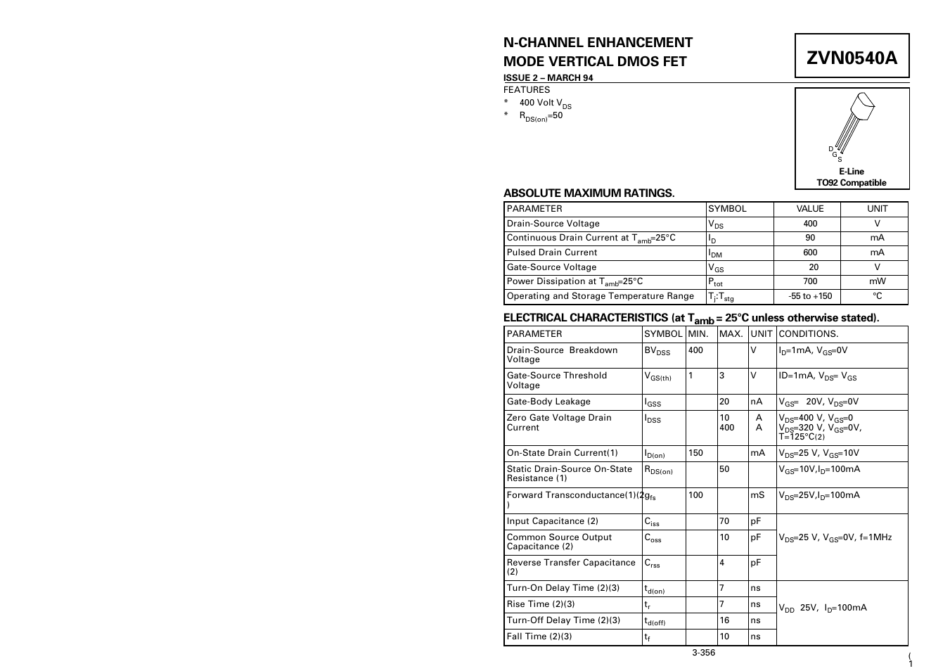 Diodes ZVN0540A User Manual | 1 page