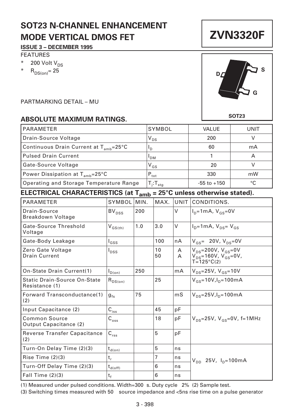 Diodes ZVN3320F User Manual | 1 page