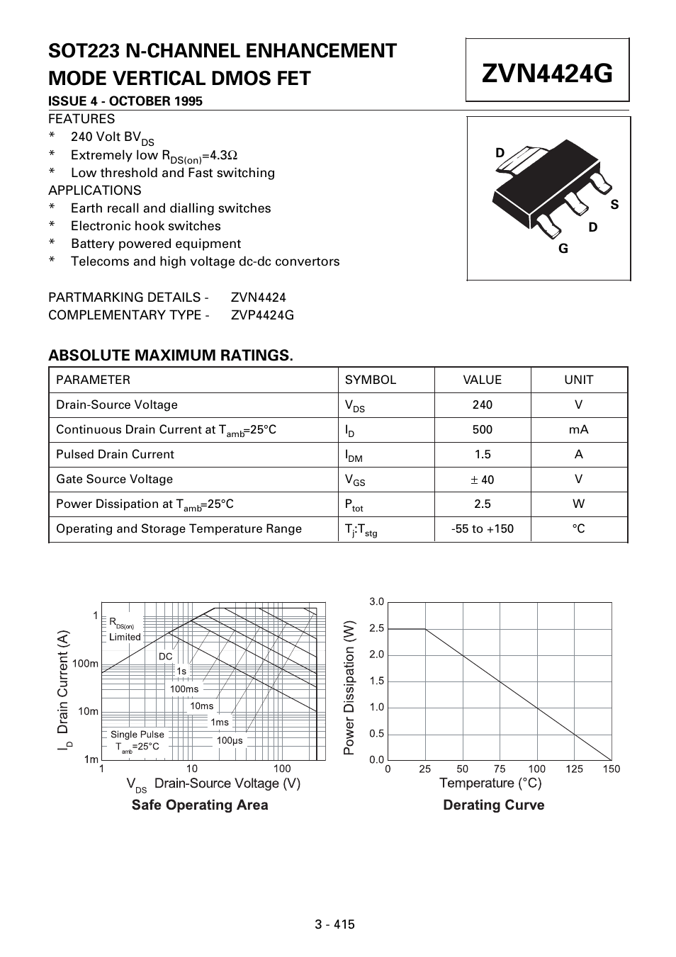 Diodes ZVN4424G User Manual | 4 pages