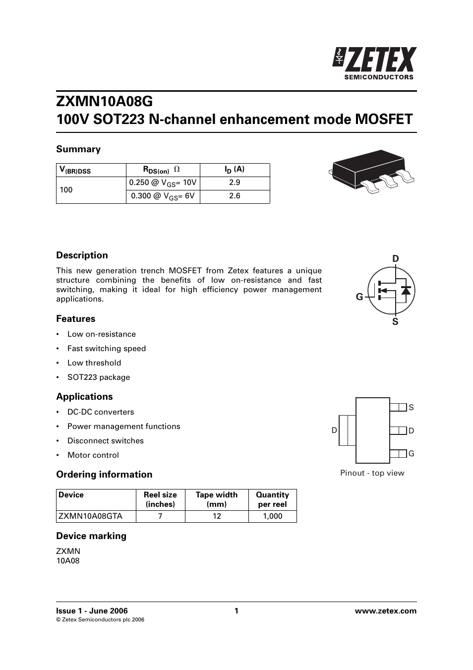 Diodes ZXMN10A08G User Manual | 8 pages