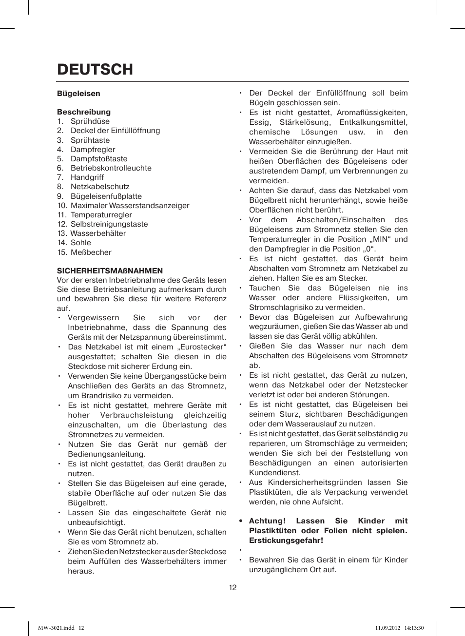 Deutsch | MAXWELL MW-3021 VT User Manual | Page 12 / 44