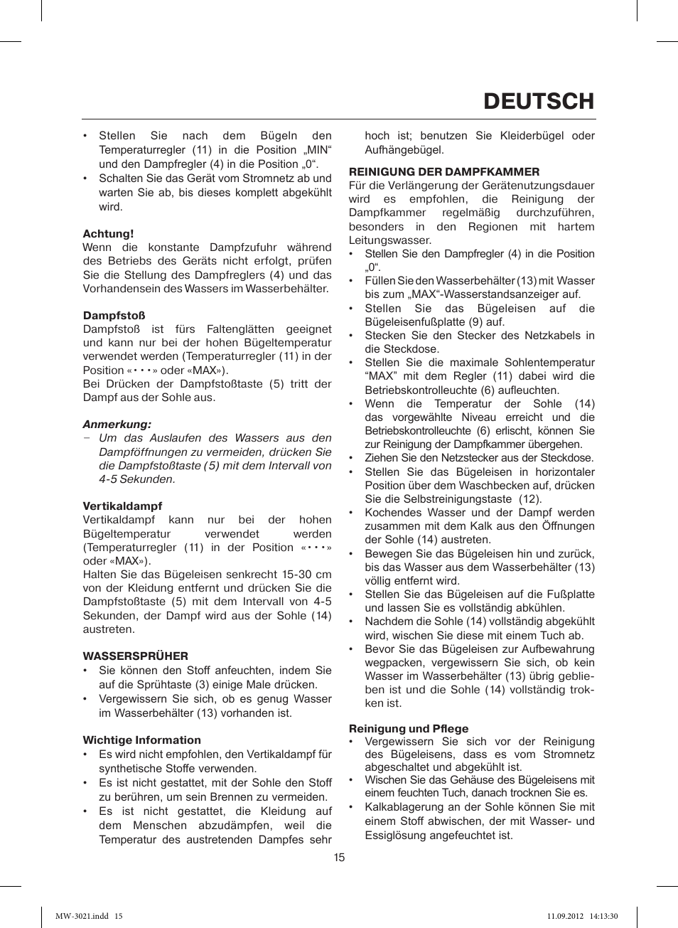 Deutsch | MAXWELL MW-3021 VT User Manual | Page 15 / 44