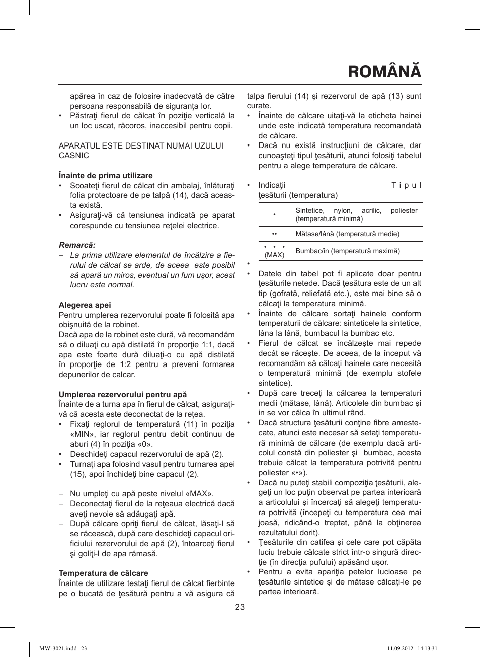 Română | MAXWELL MW-3021 VT User Manual | Page 23 / 44