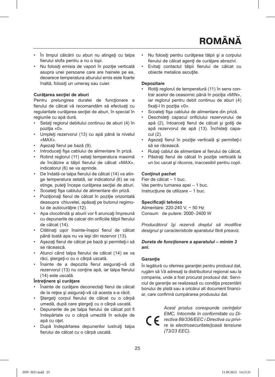 Română | MAXWELL MW-3021 VT User Manual | Page 25 / 44