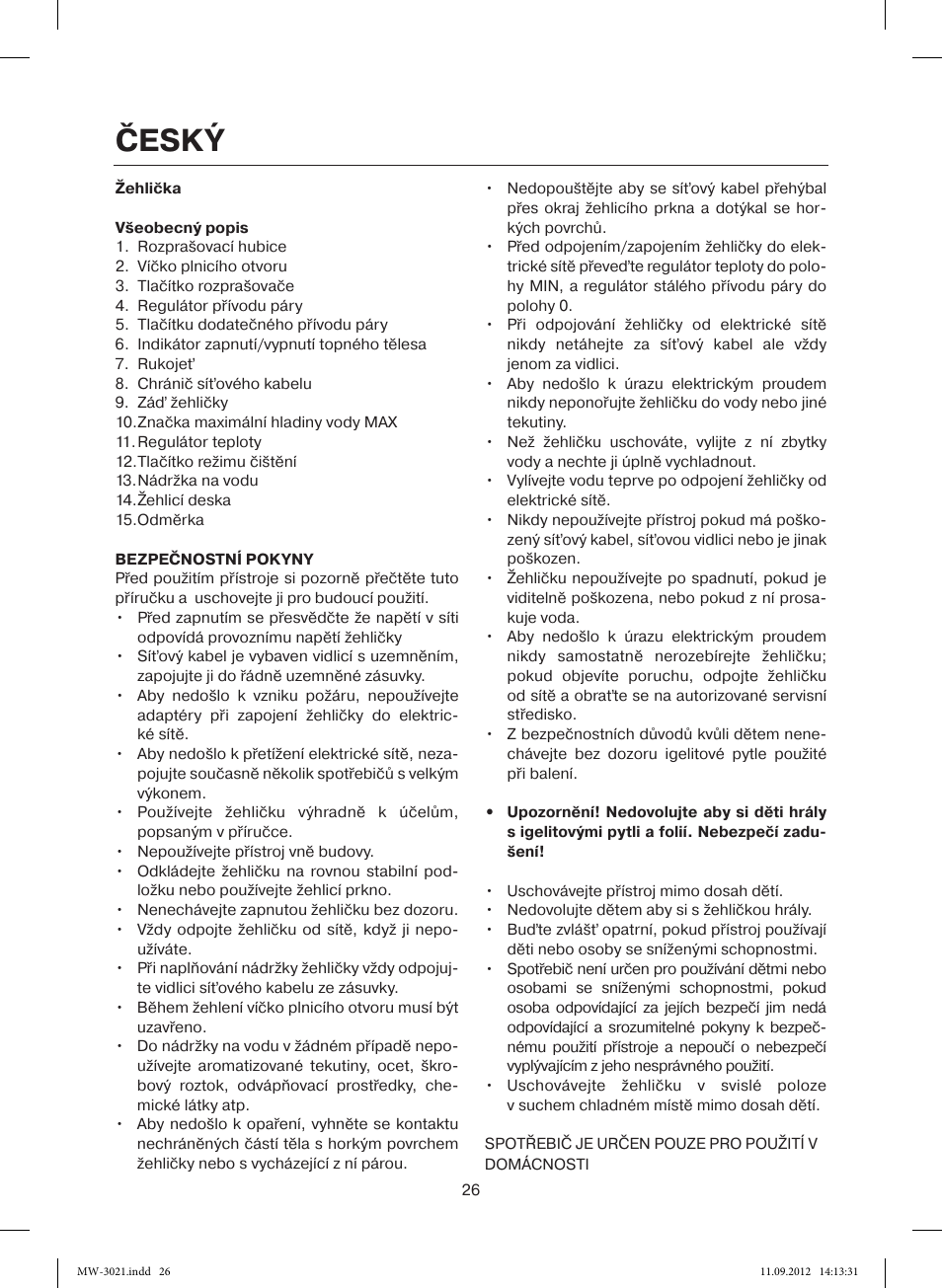 Český | MAXWELL MW-3021 VT User Manual | Page 26 / 44