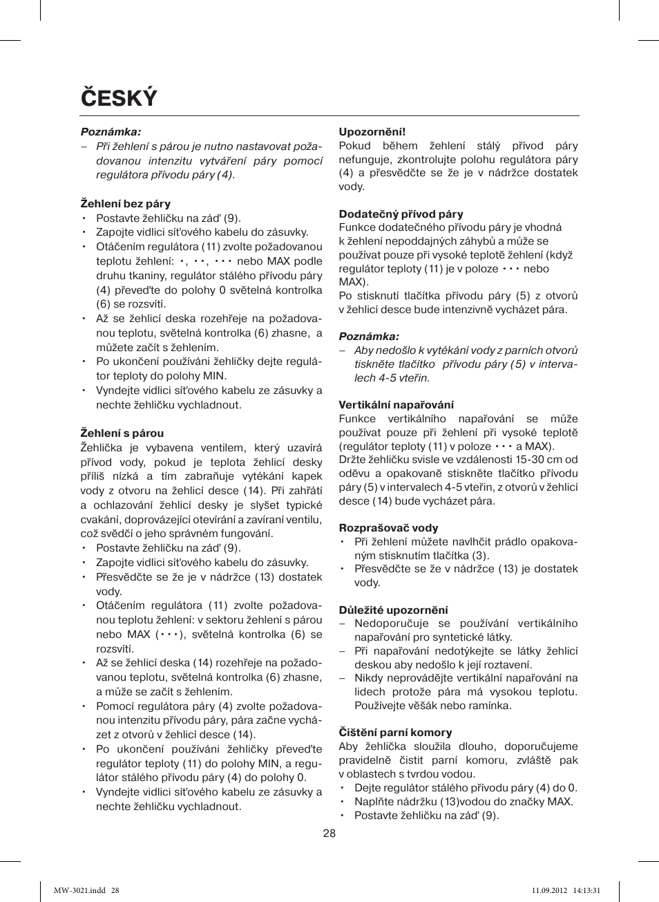Český | MAXWELL MW-3021 VT User Manual | Page 28 / 44