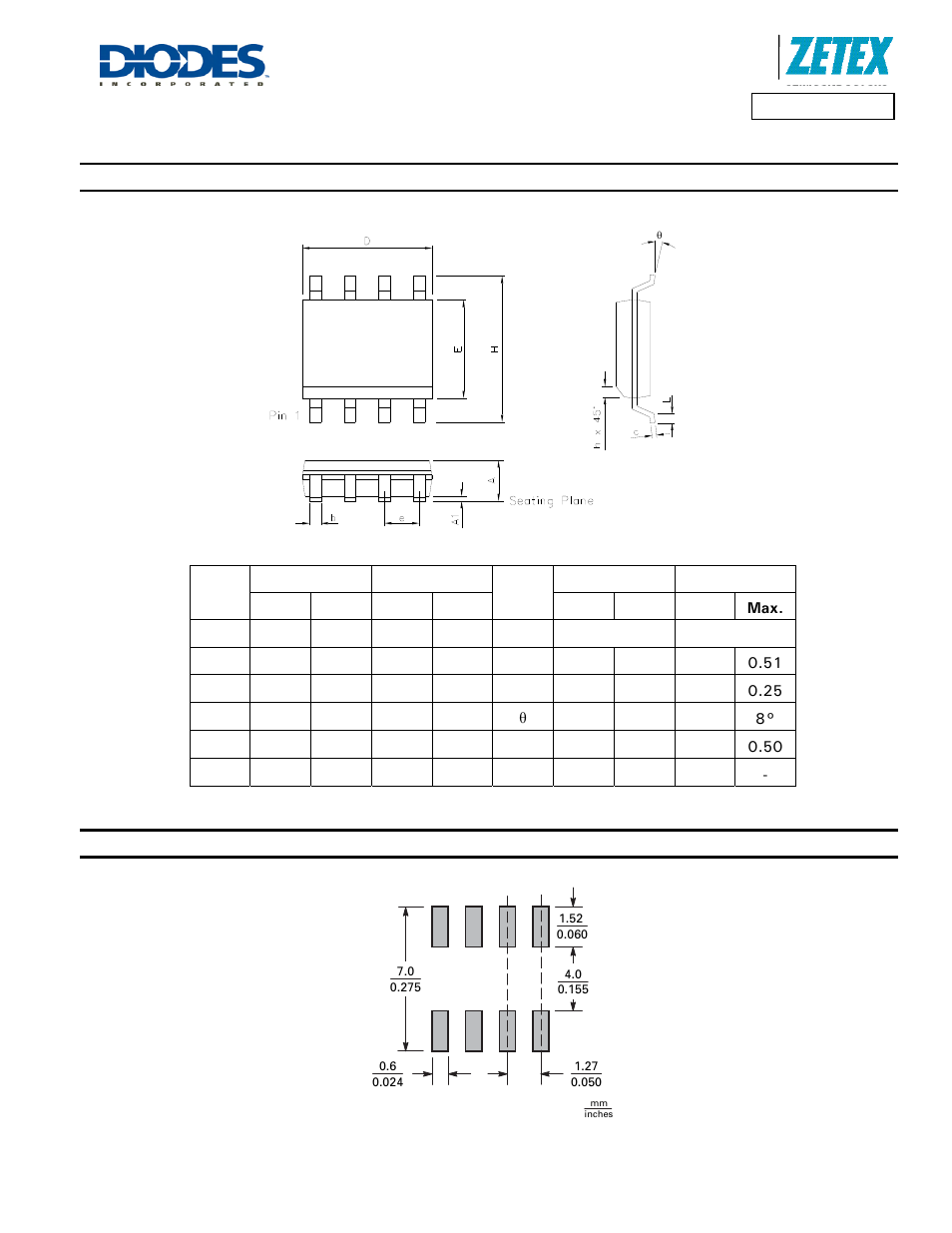 Package outline dimensions, Suggested pad layout | Diodes ZXM66P02N8 User Manual | Page 4 / 5
