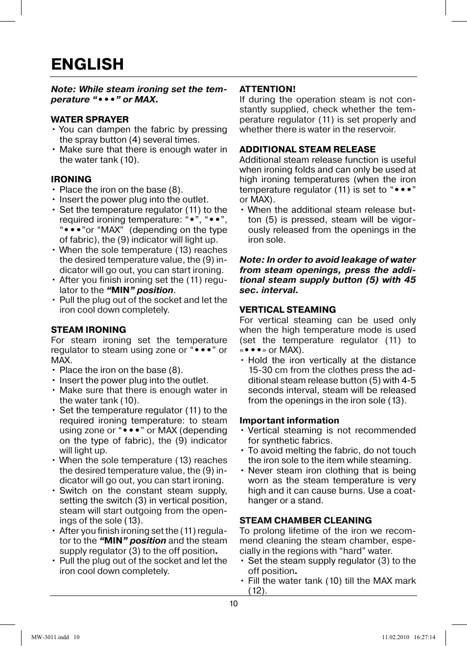English | MAXWELL MW-3011 G User Manual | Page 10 / 44