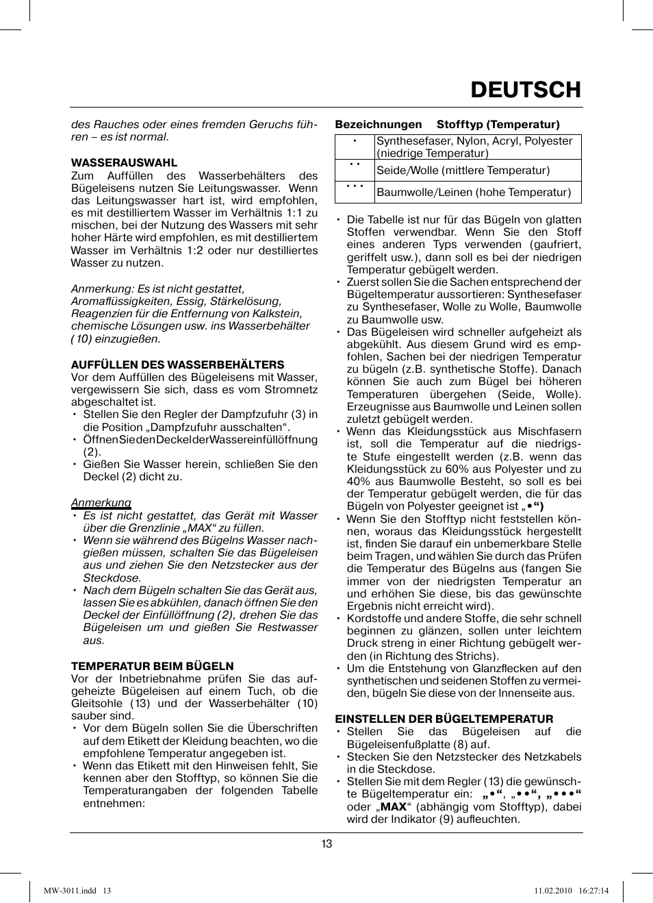 Deutsch | MAXWELL MW-3011 G User Manual | Page 13 / 44