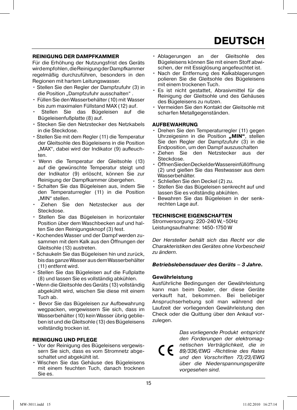 Deutsch | MAXWELL MW-3011 G User Manual | Page 15 / 44