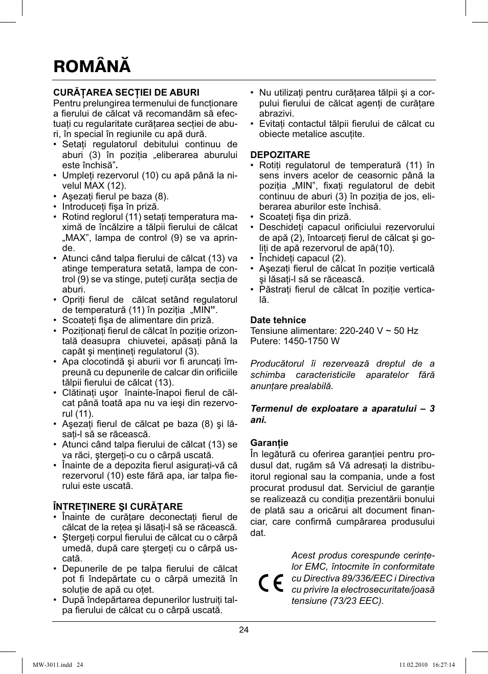 Română | MAXWELL MW-3011 G User Manual | Page 24 / 44