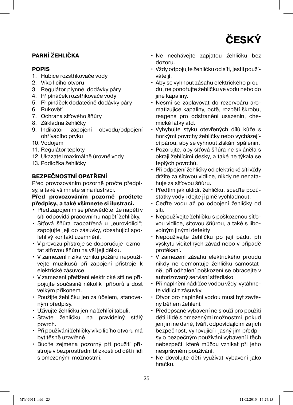 Český | MAXWELL MW-3011 G User Manual | Page 25 / 44