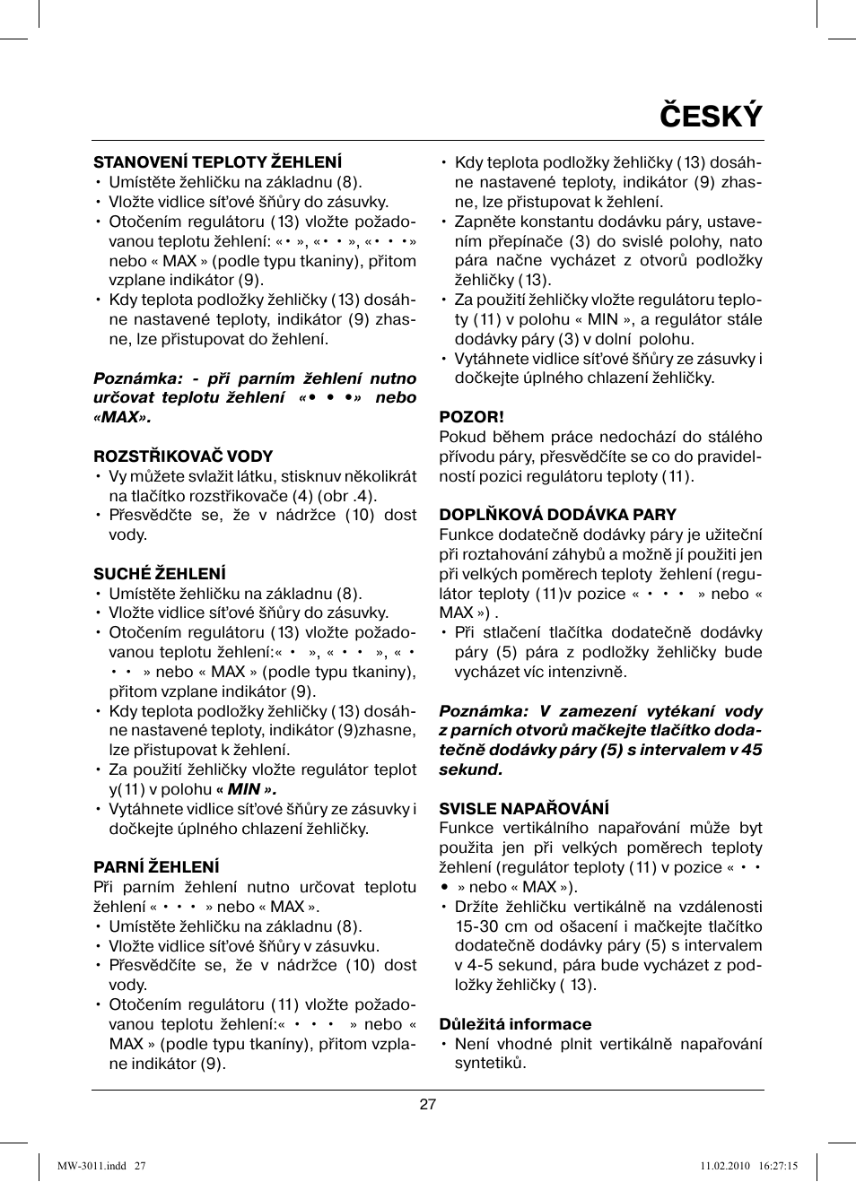 Český | MAXWELL MW-3011 G User Manual | Page 27 / 44