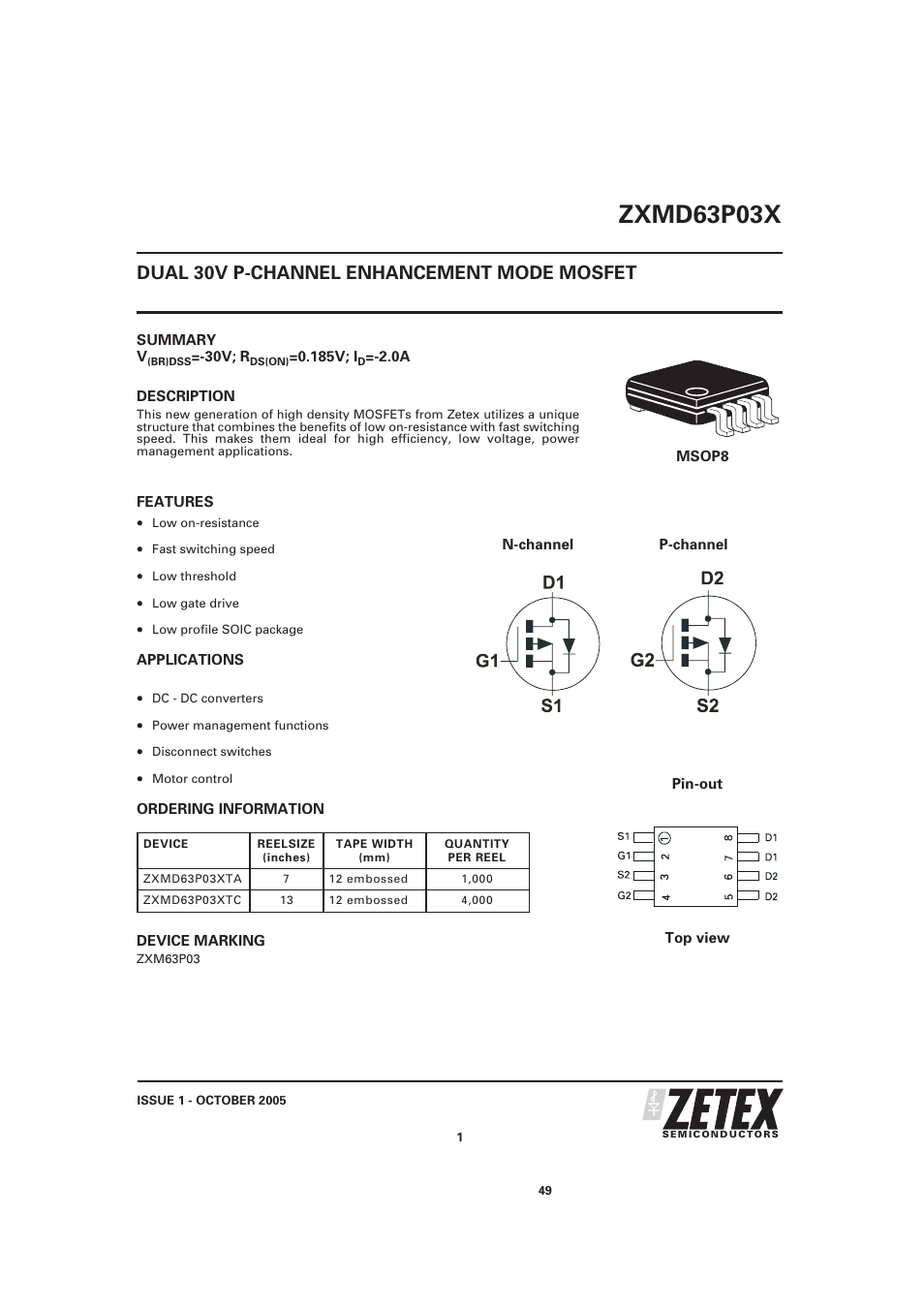 Diodes ZXMD63P03X User Manual | 7 pages