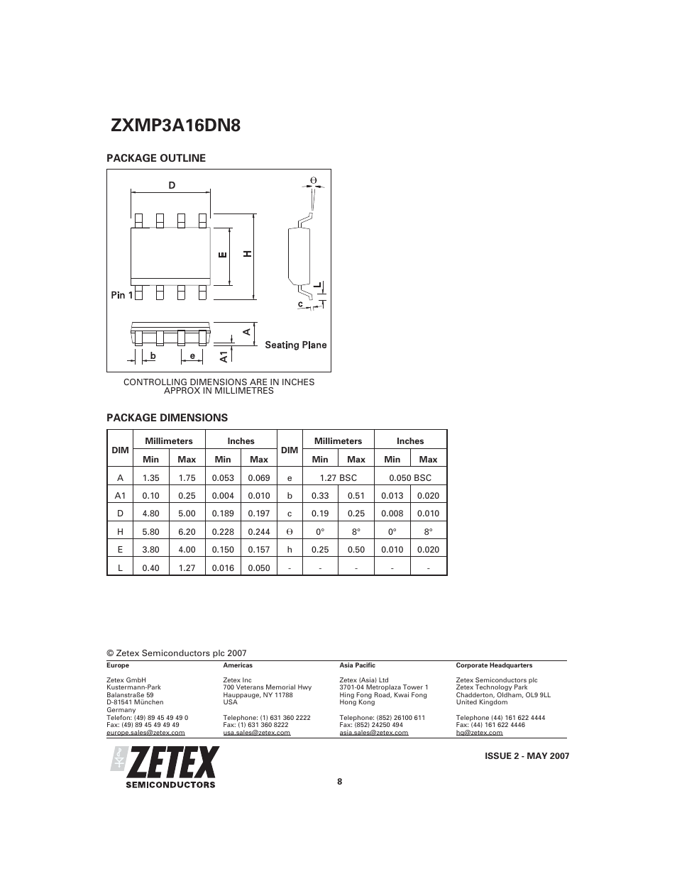 Zxmp3a16dn8 | Diodes ZXMP3A16DN8 User Manual | Page 8 / 8