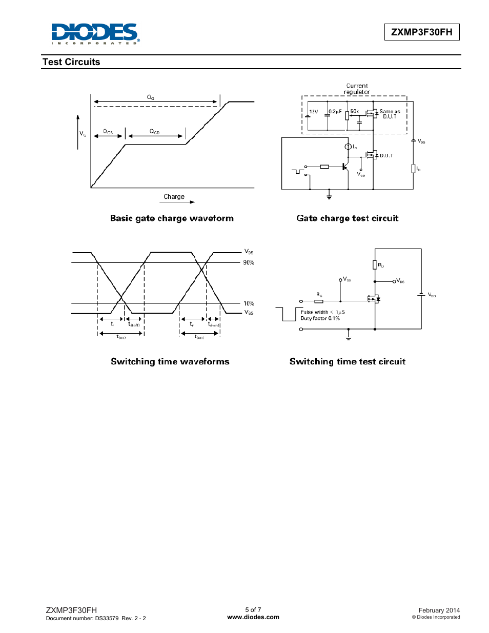 Zxmp3f30fh new prod uc t, Test circuits | Diodes ZXMP3F30FH User Manual | Page 5 / 7