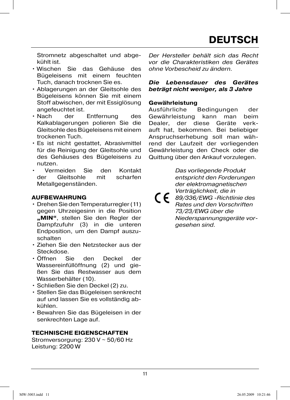 Deutsch | MAXWELL MW-3003 VT User Manual | Page 11 / 44