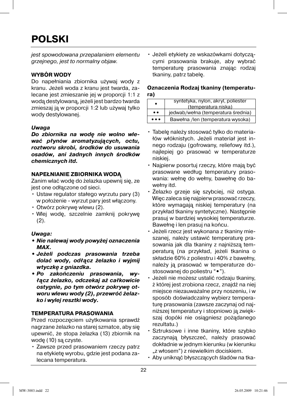 Polski | MAXWELL MW-3003 VT User Manual | Page 22 / 44