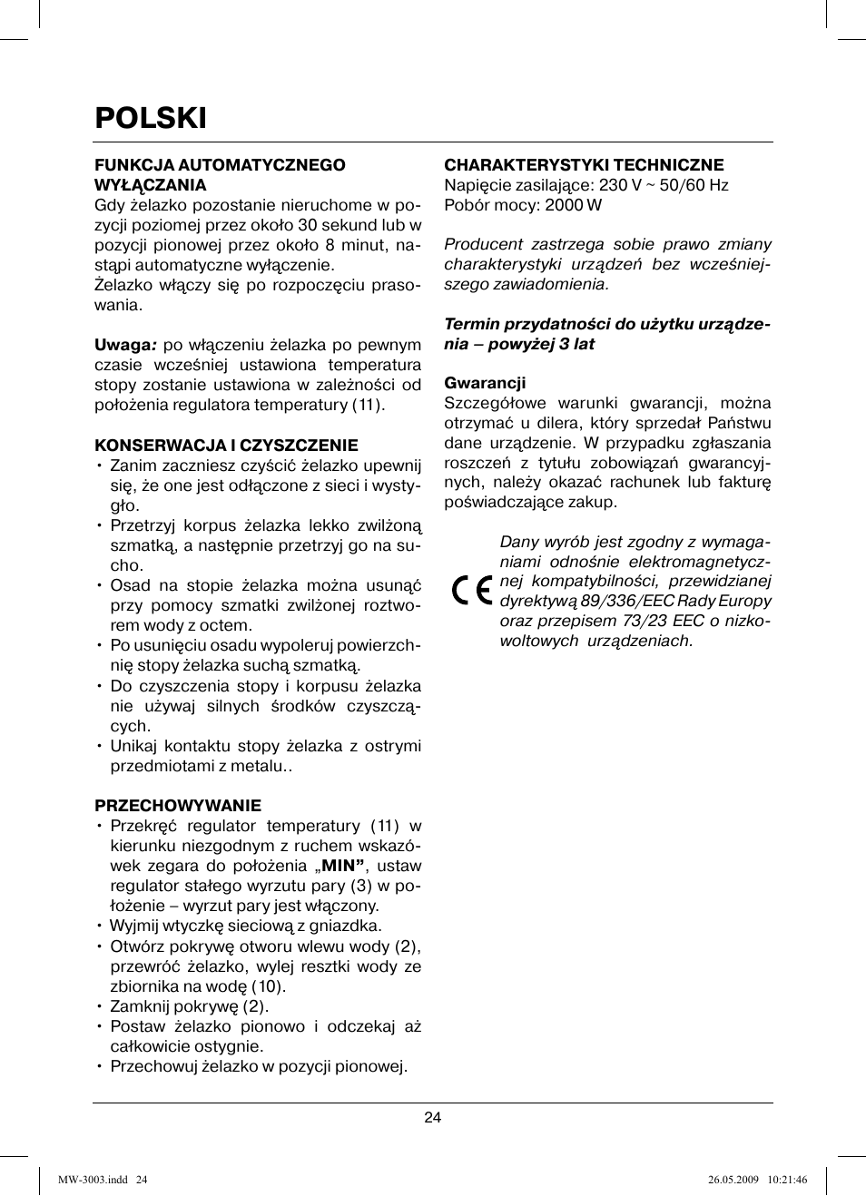 Polski | MAXWELL MW-3003 VT User Manual | Page 24 / 44