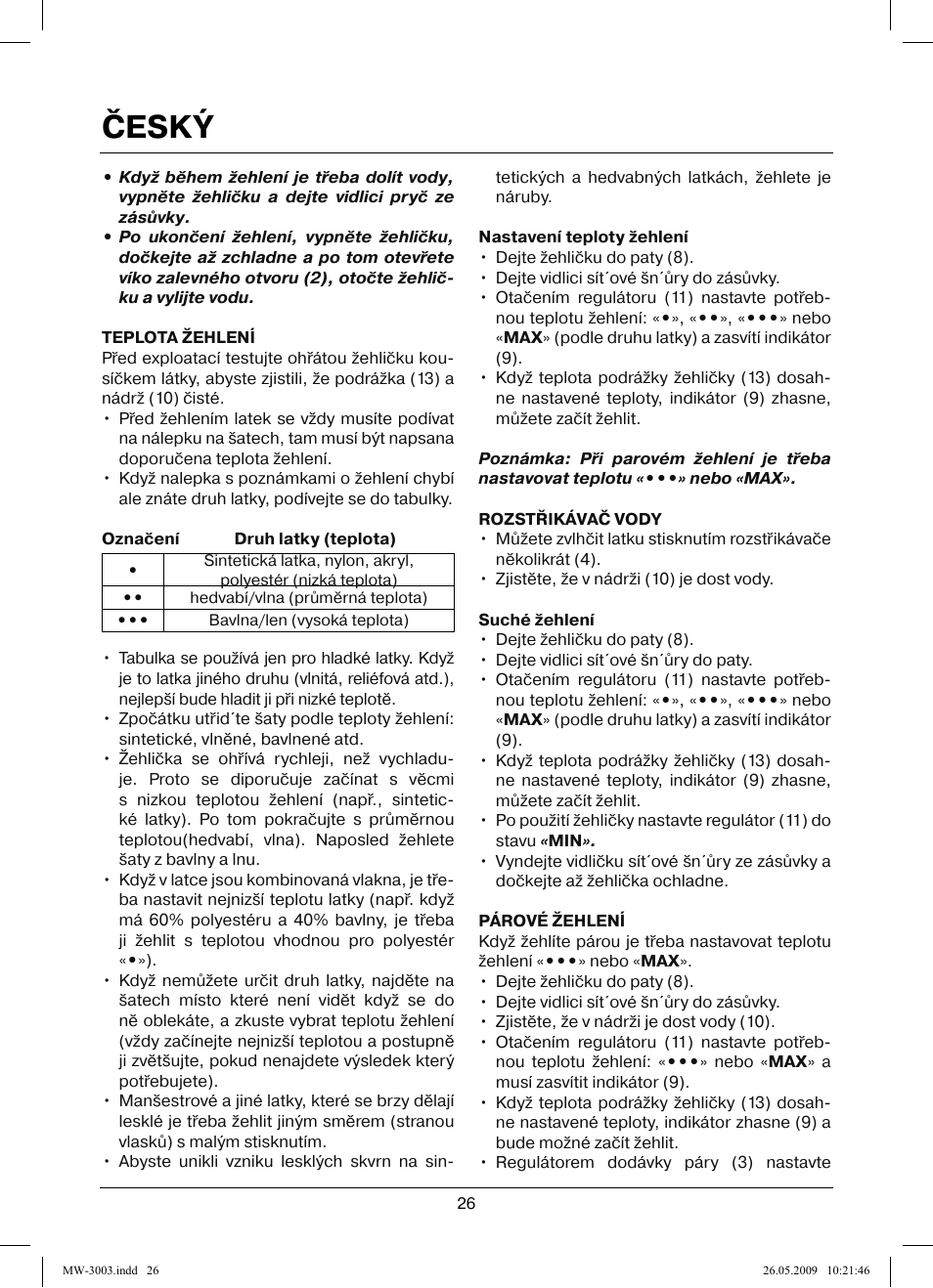 Český | MAXWELL MW-3003 VT User Manual | Page 26 / 44