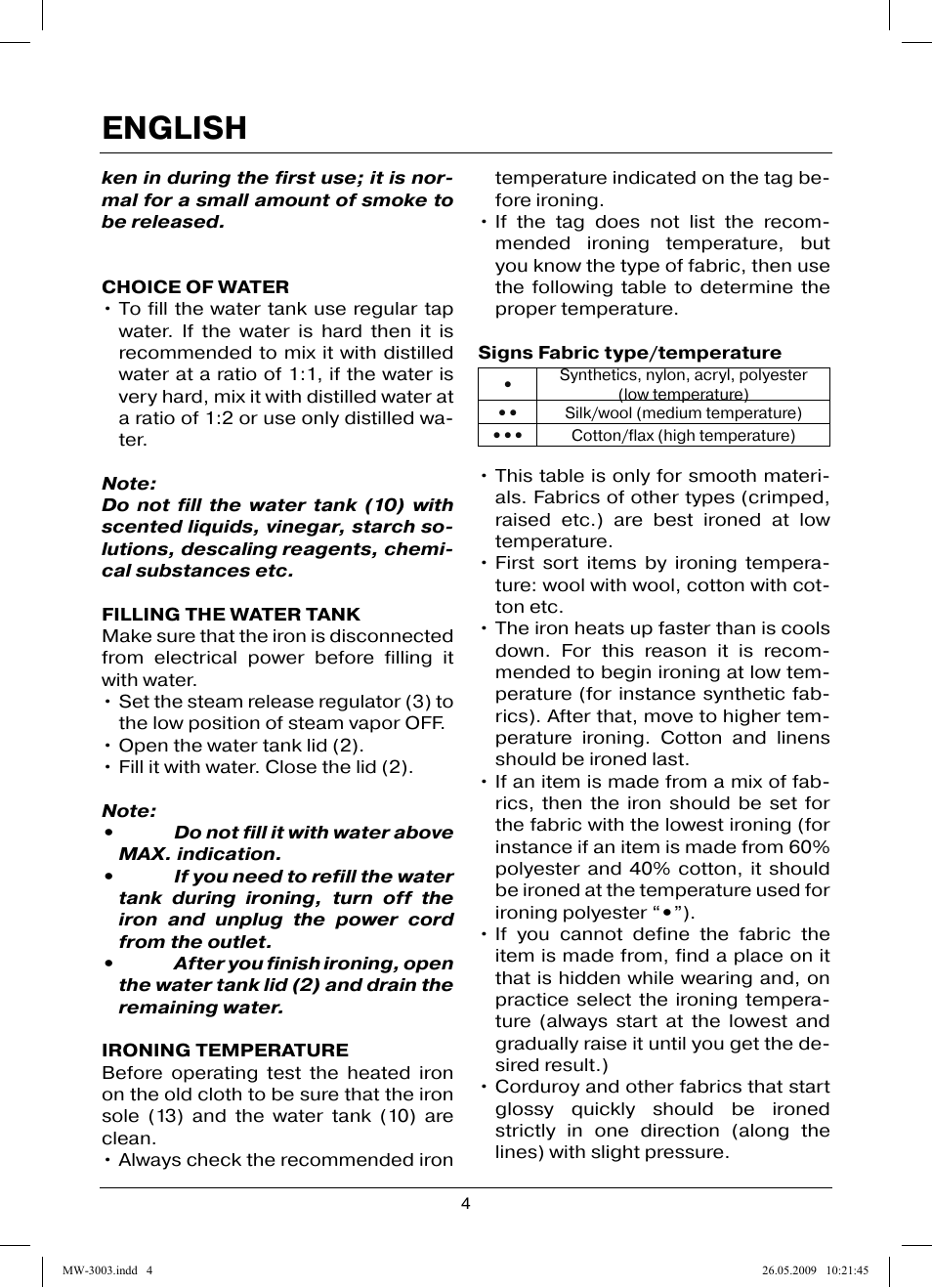 English | MAXWELL MW-3003 VT User Manual | Page 4 / 44