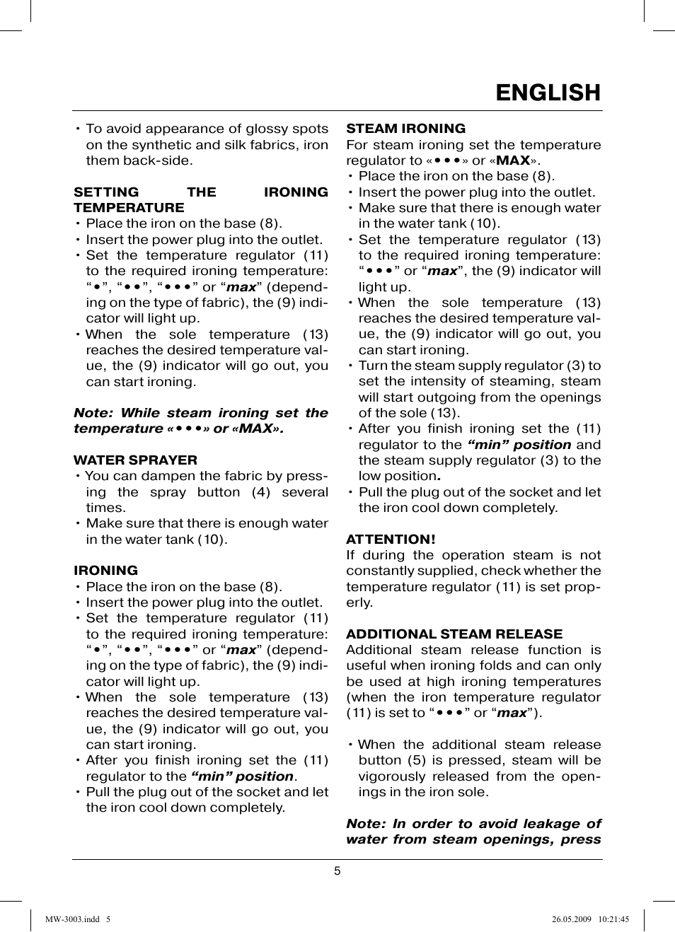 English | MAXWELL MW-3003 VT User Manual | Page 5 / 44