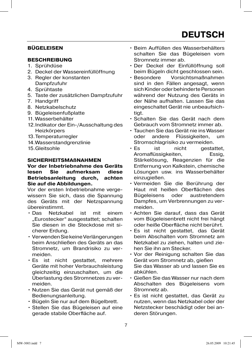 Deutsch | MAXWELL MW-3003 VT User Manual | Page 7 / 44