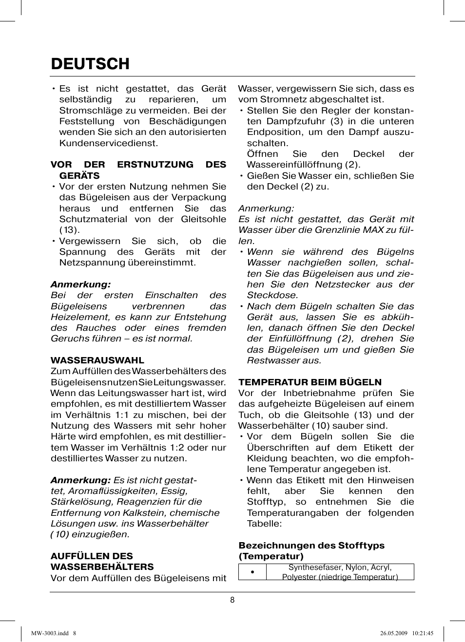 Deutsch | MAXWELL MW-3003 VT User Manual | Page 8 / 44