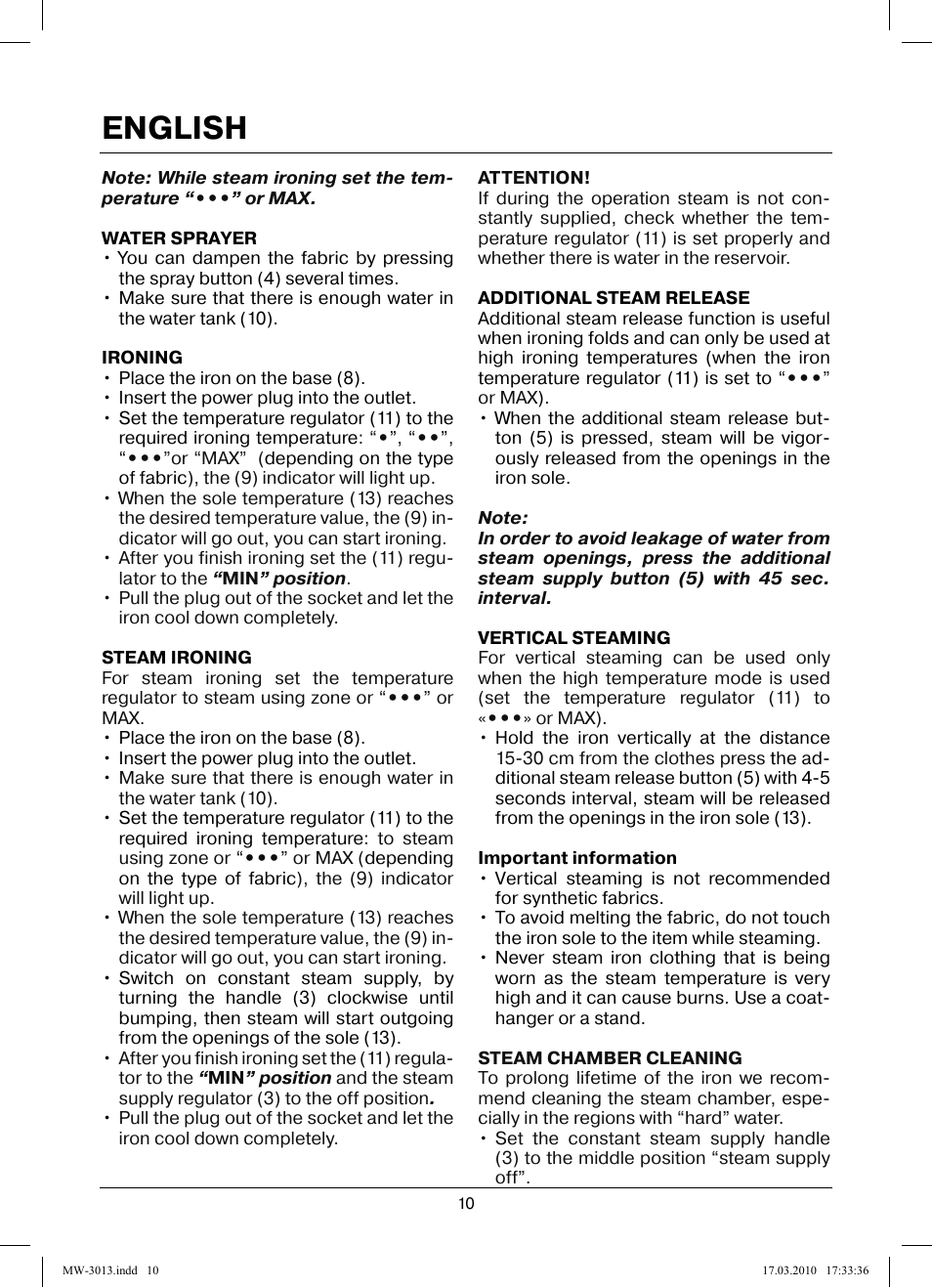 English | MAXWELL MW-3013 OG User Manual | Page 10 / 44