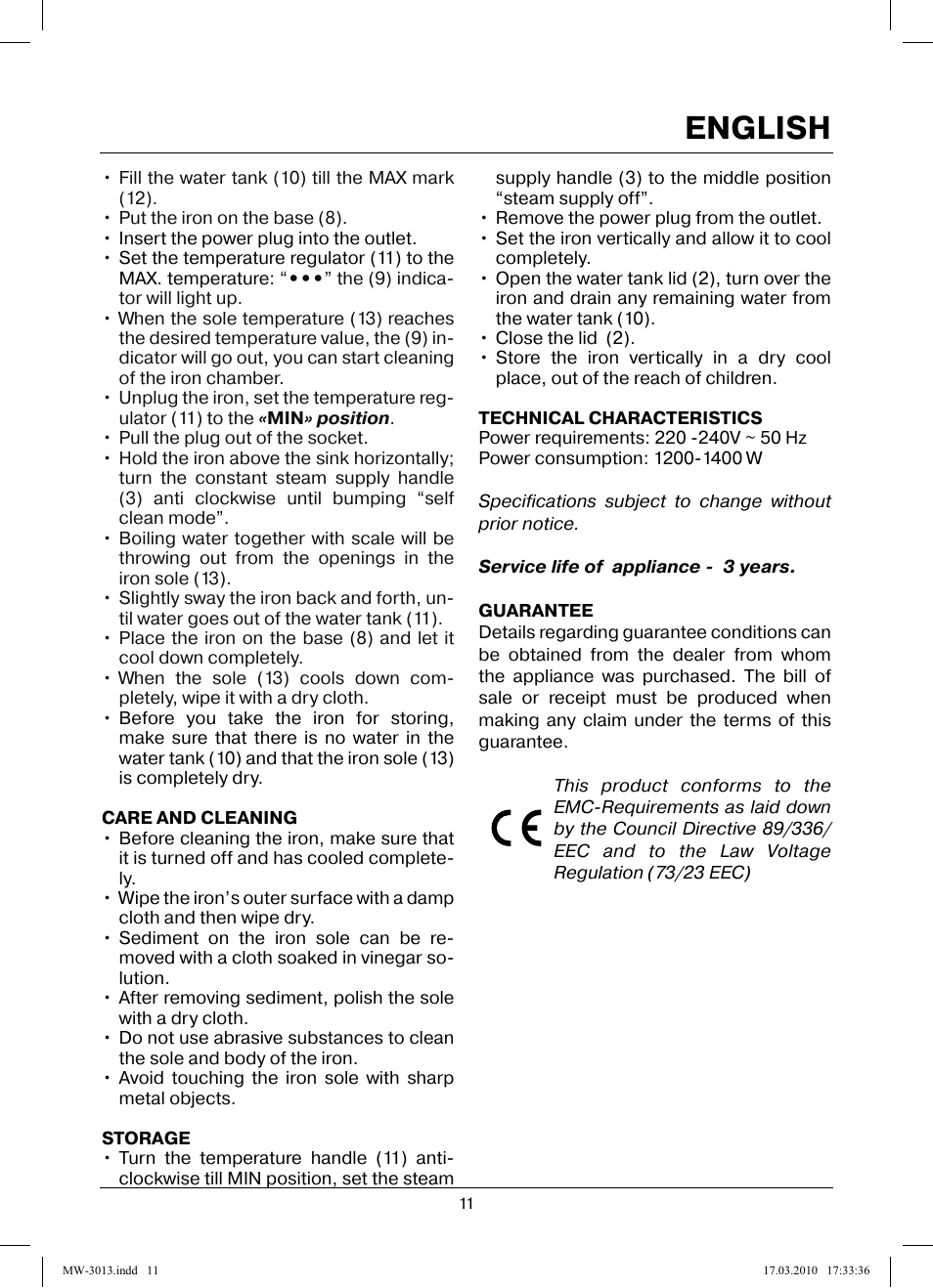 English | MAXWELL MW-3013 OG User Manual | Page 11 / 44