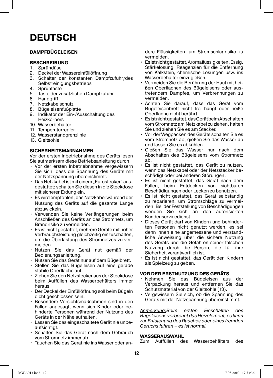 Deutsch | MAXWELL MW-3013 OG User Manual | Page 12 / 44