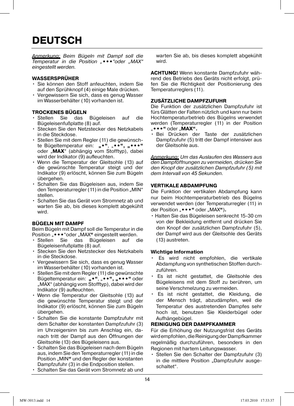 Deutsch | MAXWELL MW-3013 OG User Manual | Page 14 / 44