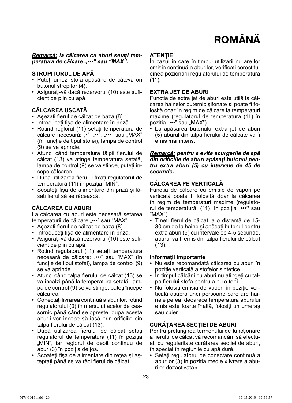 Română | MAXWELL MW-3013 OG User Manual | Page 23 / 44