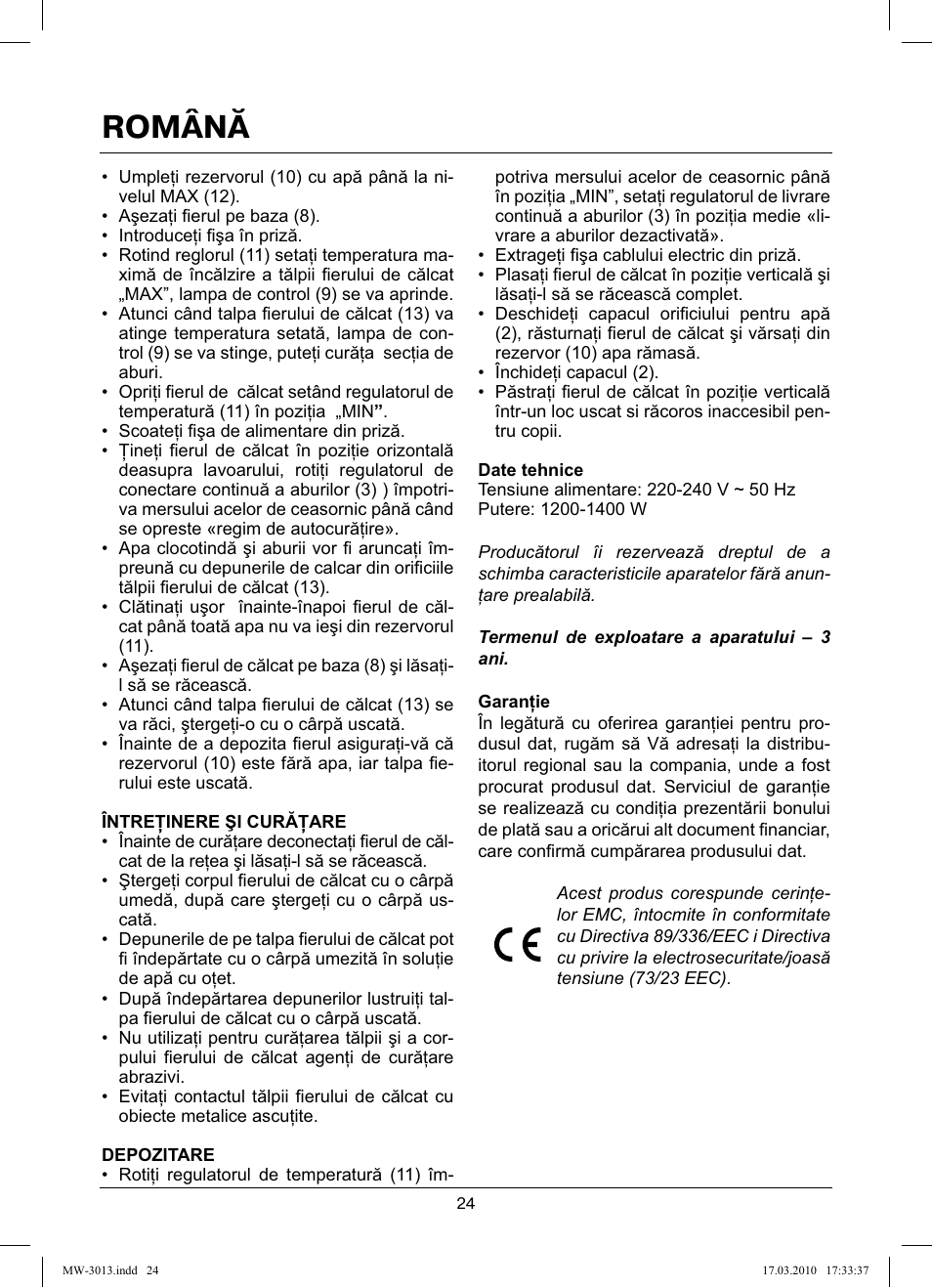 Română | MAXWELL MW-3013 OG User Manual | Page 24 / 44