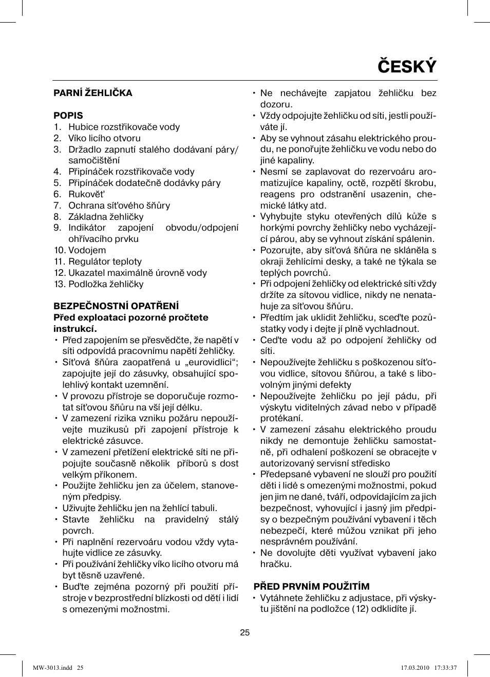 Český | MAXWELL MW-3013 OG User Manual | Page 25 / 44