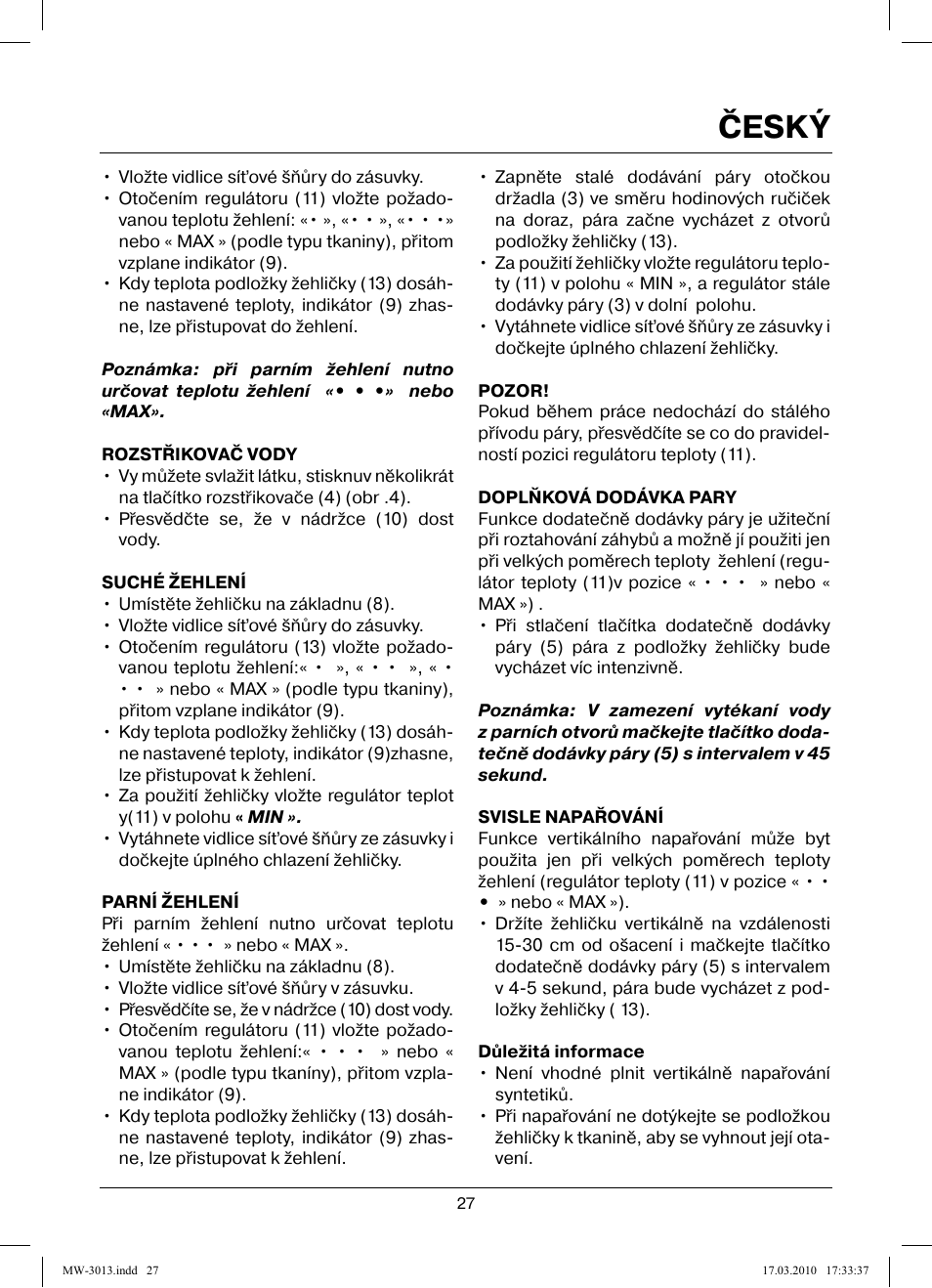 Český | MAXWELL MW-3013 OG User Manual | Page 27 / 44
