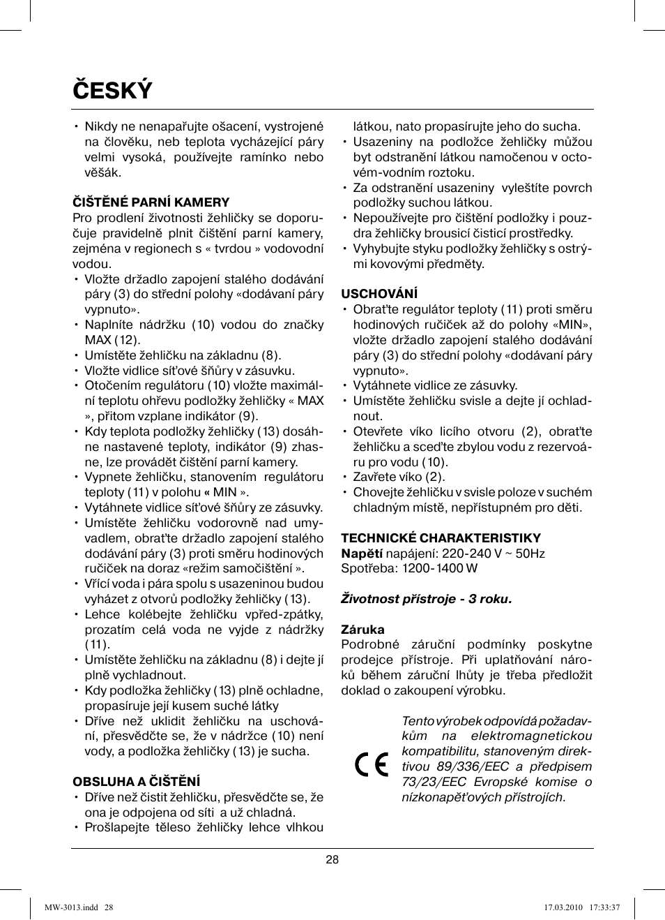 Český | MAXWELL MW-3013 OG User Manual | Page 28 / 44