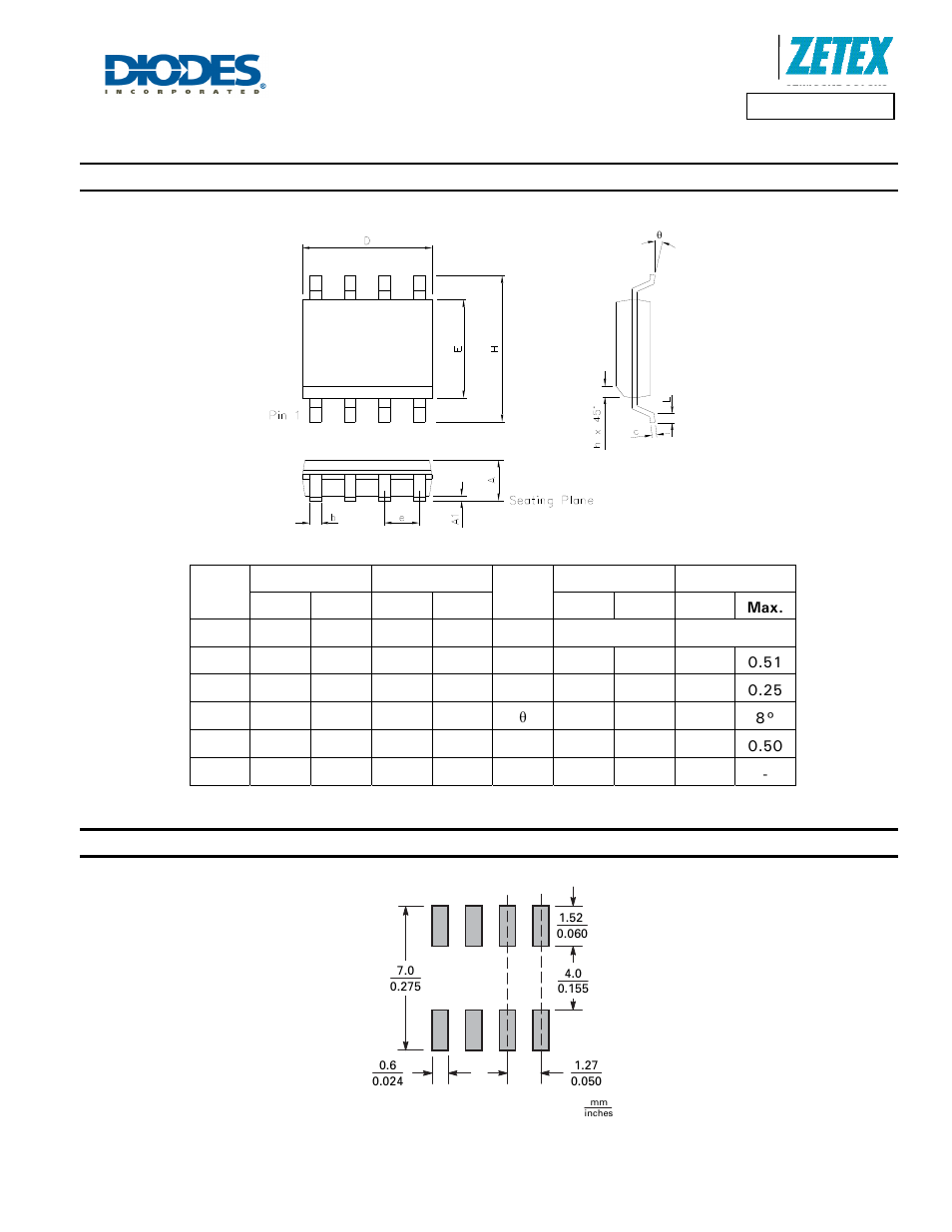 Package outline dimensions, Suggested pad layout | Diodes ZXMP6A17N8 User Manual | Page 7 / 8